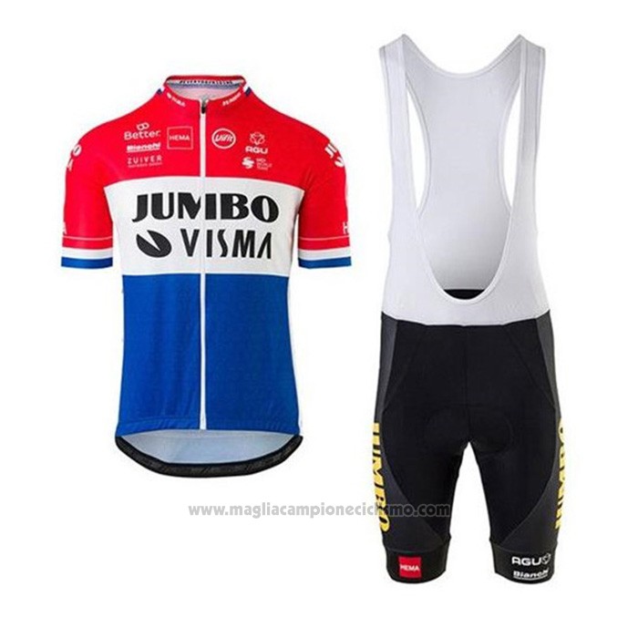 2020 Abbigliamento Ciclismo Jumbo Visma Rosso Bianco Blu Manica Corta e Salopette